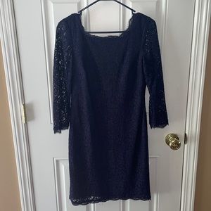 Adrianna Papell Navy 3/4 sleeve Lace Dress